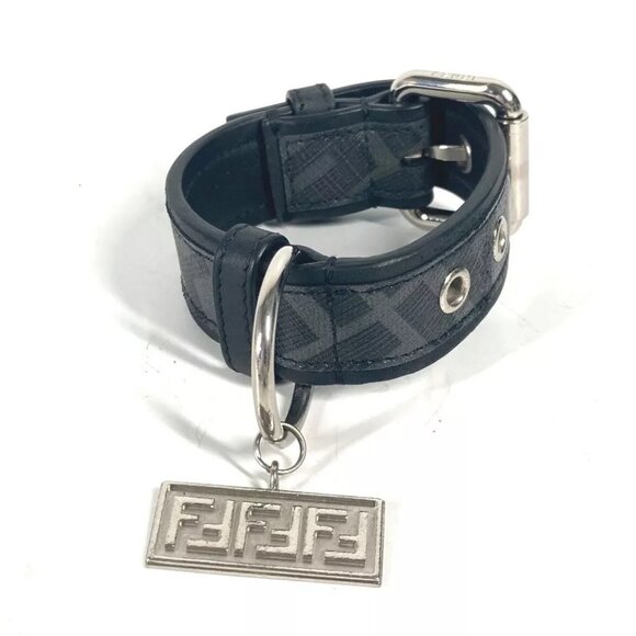FENDI zucca dog collar dog pet Accessories Dogs Collar Leather Black/gray - Picture 1 of 11